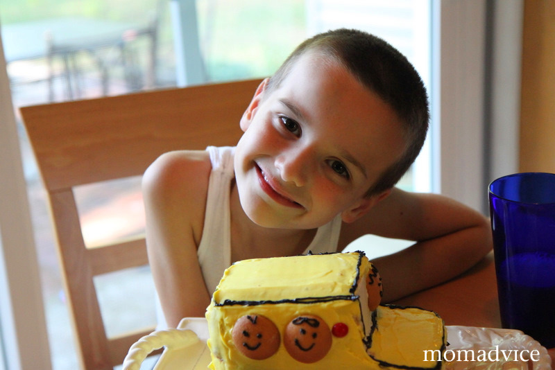  we all worked together to make the Family Fun school bus cake 