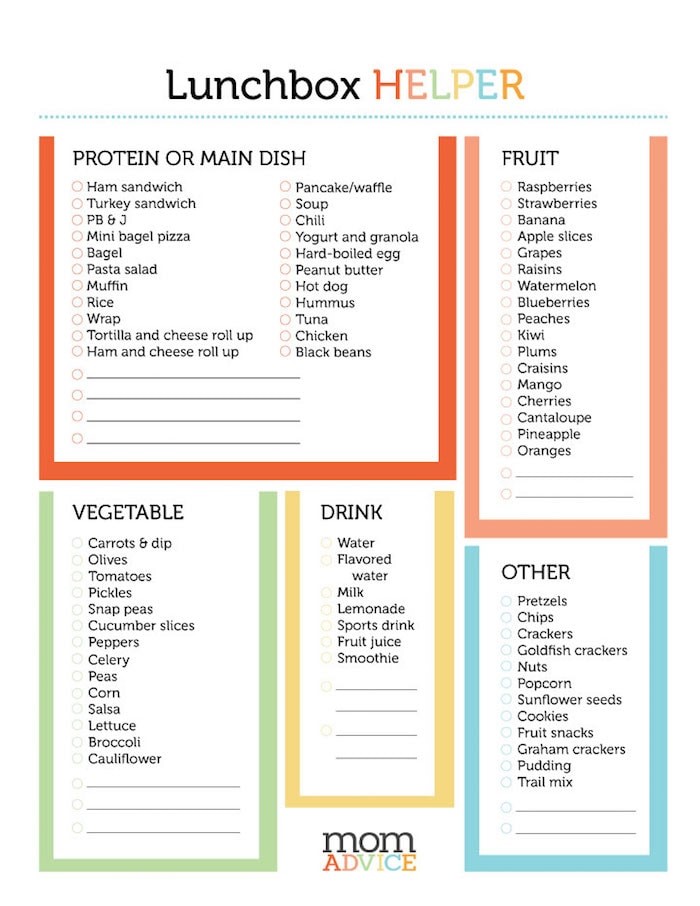 Lunch box helper printable from MomAdvice.com