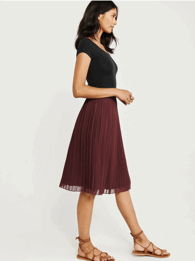 pleated midi skirt